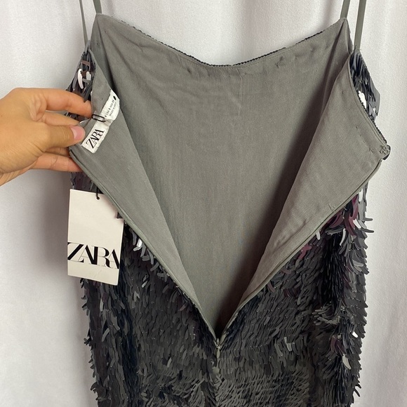 Zara ZW Collection NWT Short Sequinned Dress Silver - Size S - Picture 14 of 15